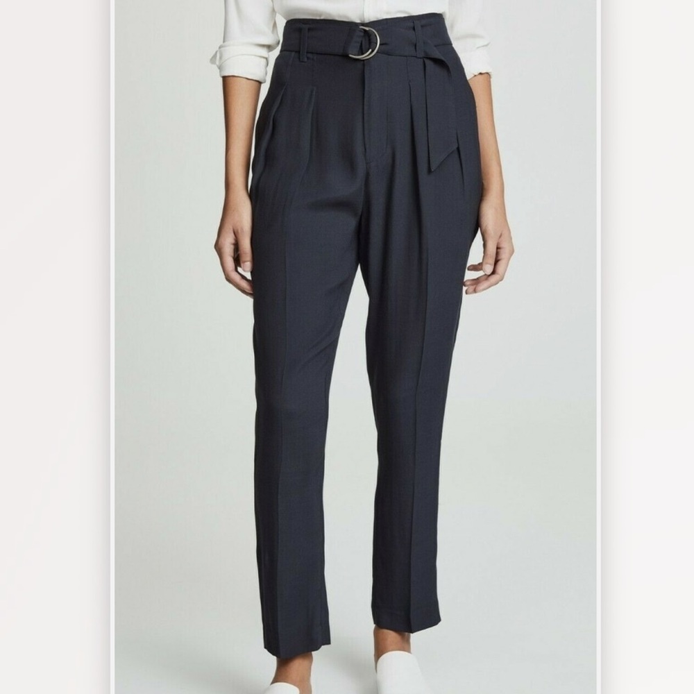 Joie Ianna Pleated Ankle Straight Leg Belted Women Pants In Caviar Sz 2 NWT - - Picture 2 of 15